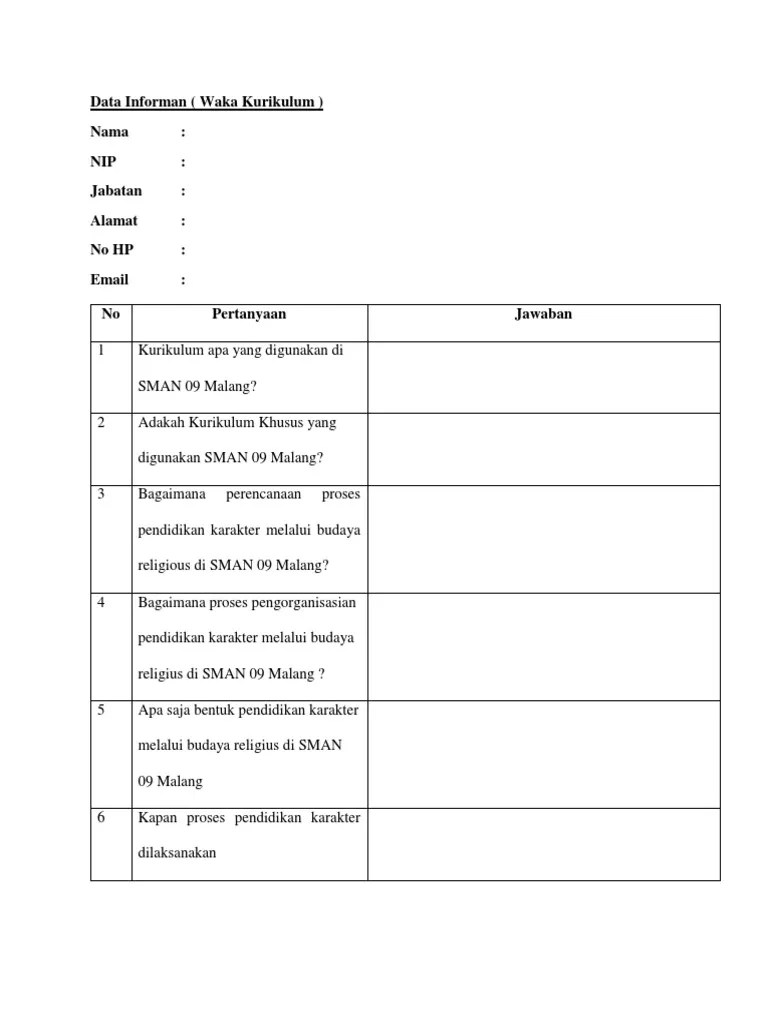 Pedoman Wawancara Waka Kurikulum | PDF