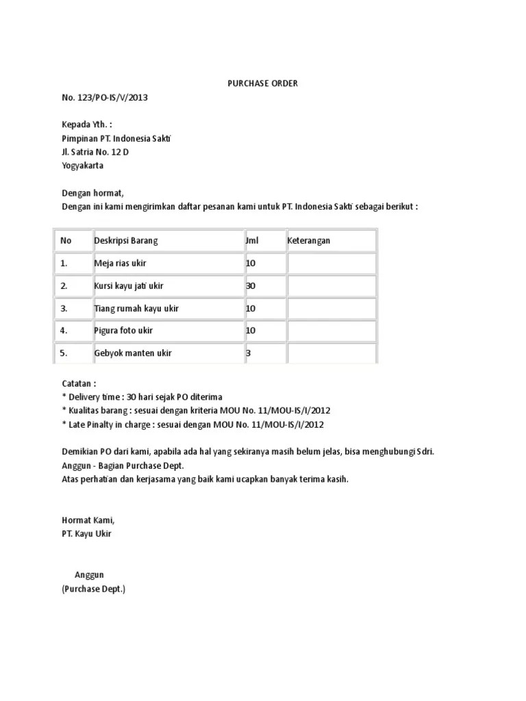 Sedangkan, delivery order adalah surat perintah mengenai pengiriman . Contoh Surat Pemesanan Barang Atau Purchase Order 160428040759 Pdf