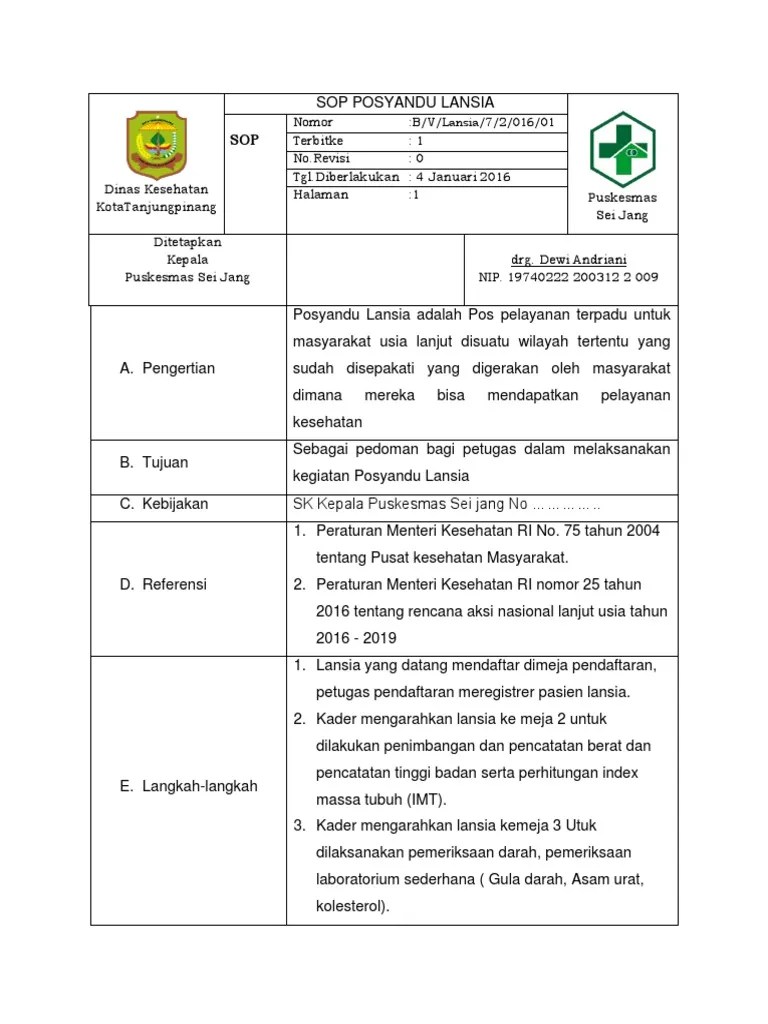 Sop Pemeriksaan Lansia | PDF