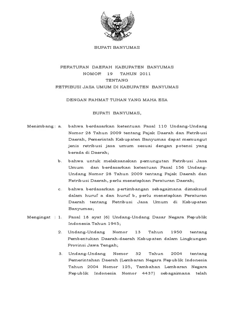 PERDA Kabupaten Banyumas Nomor 19 Tahun 2011 | PDF