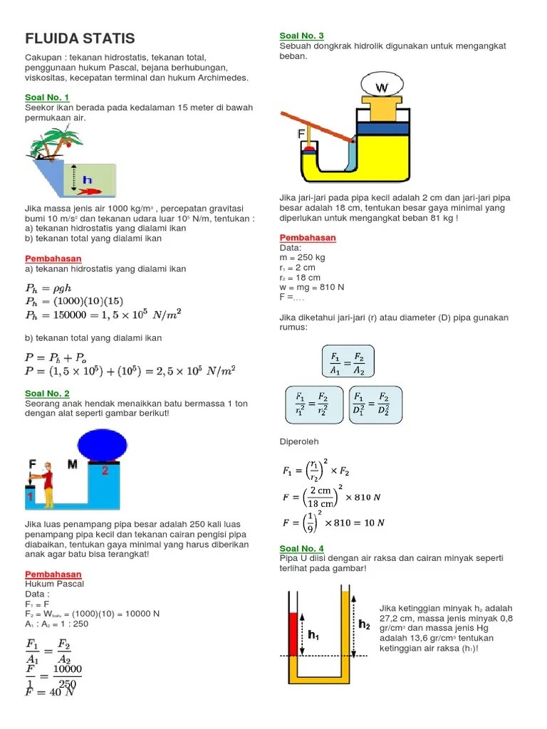 Fluida statis tujuan pelajaran materi kesimpulan pref next. Venturimeter Dengan Manometer Contoh Soal