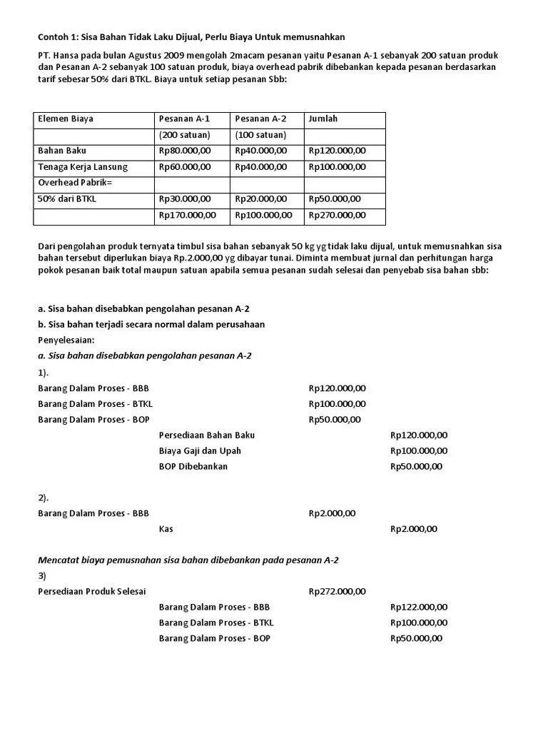 Menentukan dasar pembebanan kepada produk dengan memperhatikan. Produk Sisa Produk Rusak Produk Cacat Pdf