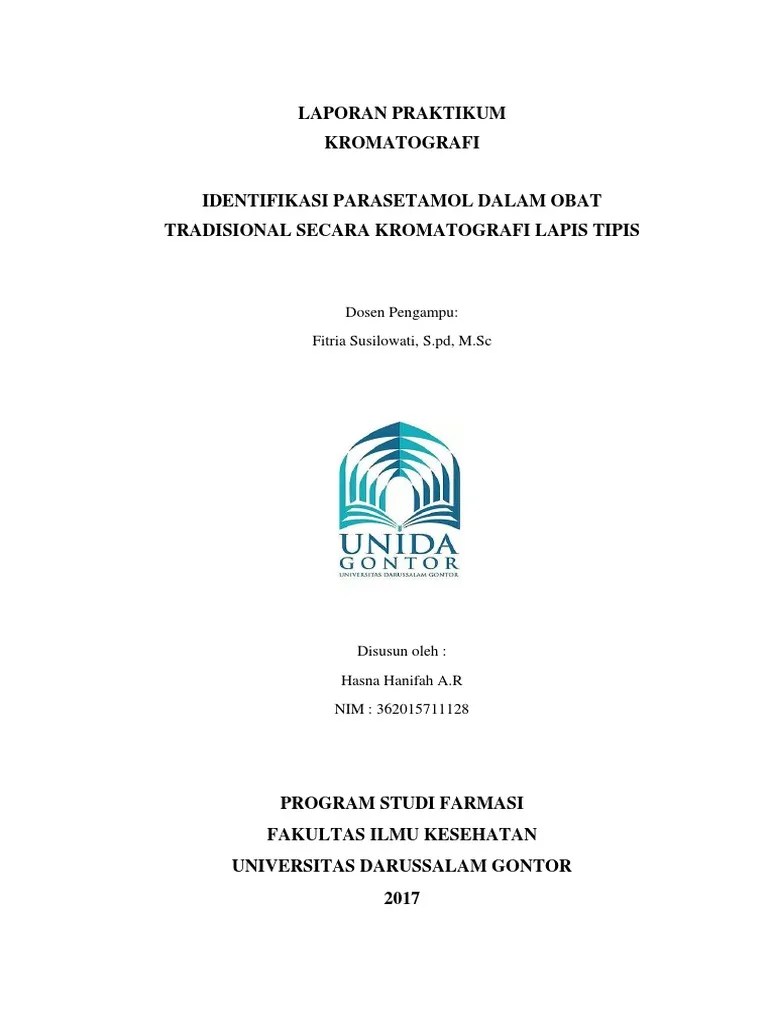 Laporan praktikum kimia analisis klt. Identifikasi Parasetamol Dalam Obat Tradisional Dengan Klt Kroma Pdf