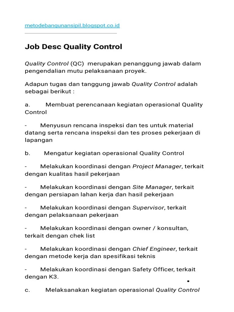 Job Desc Quality Control | PDF