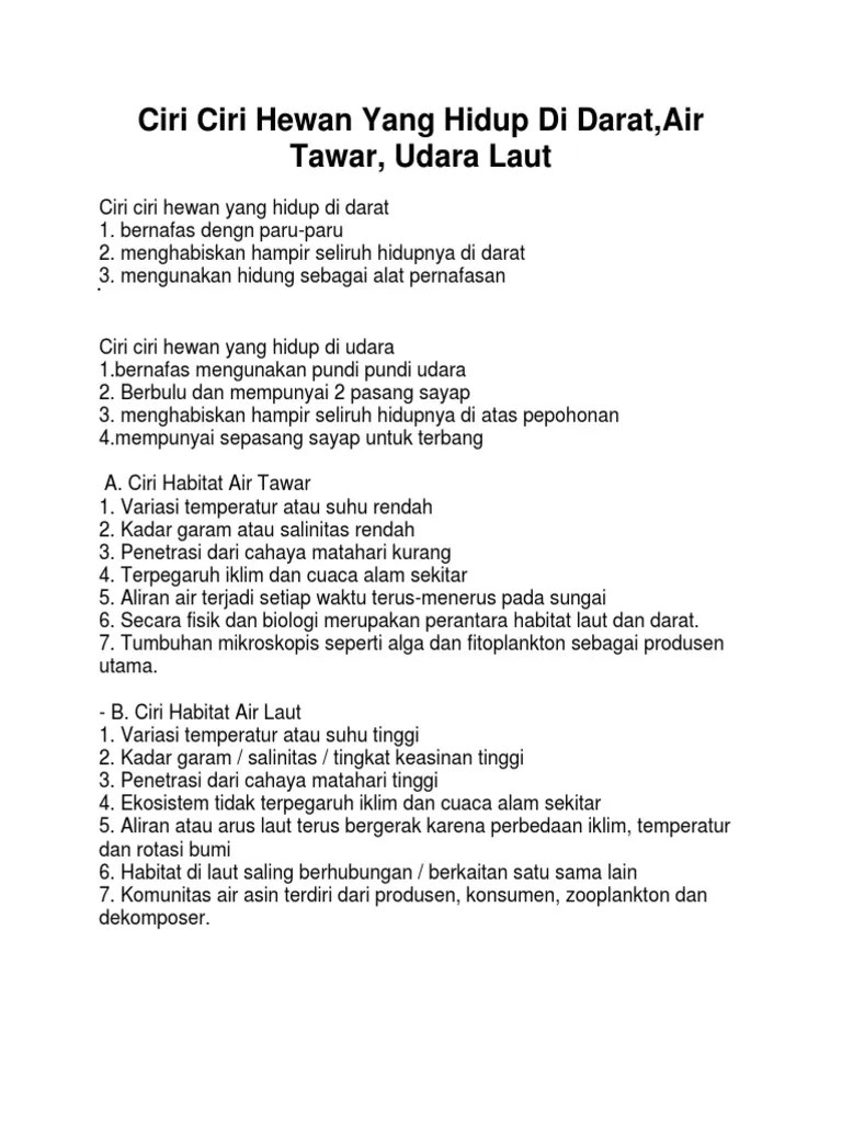 Ciri Ciri Hewan Yang Hidup Di Darat | PDF