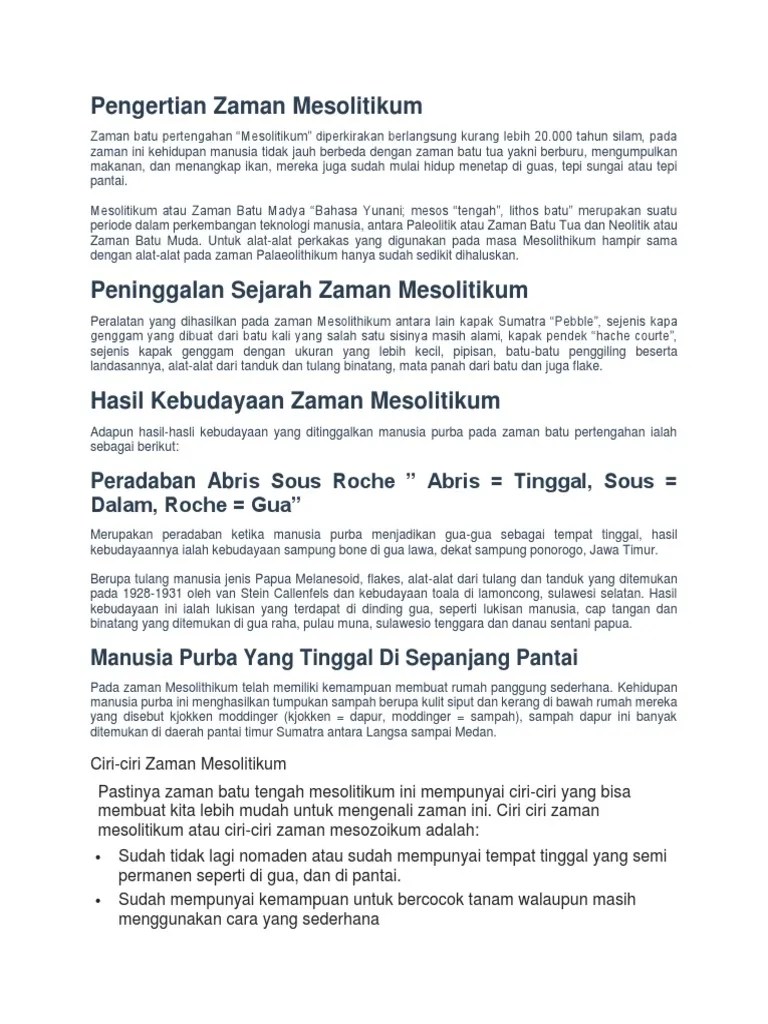 Pengertian Zaman Mesolitikum | PDF