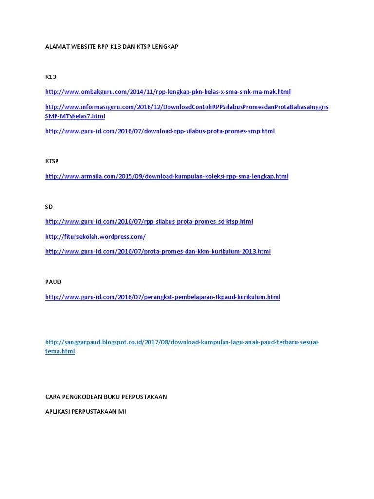 Perangkat pembelajaran dalam bentuk doc / microsoft word. Alamat Website Rpp K13 Dan Ktsp Lengkap Pdf