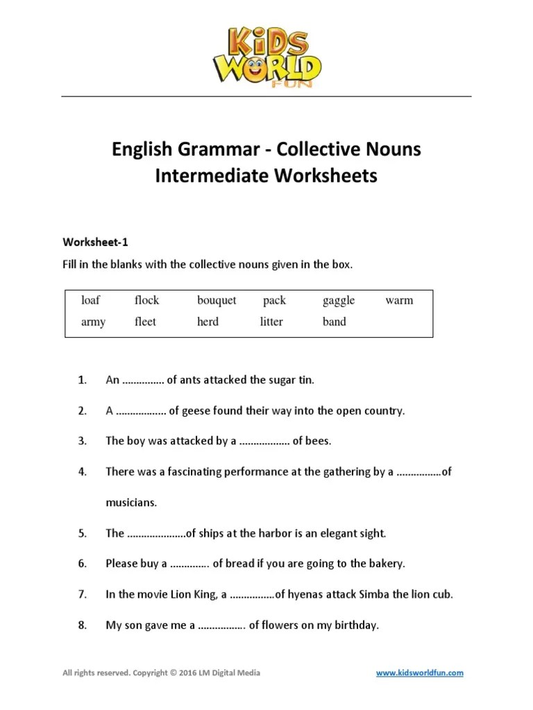 collective nouns intermediate worksheets