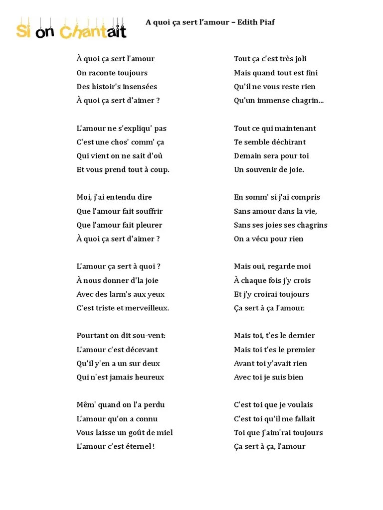 A Quoi Ça Sert L&rsquo;amour | PDF