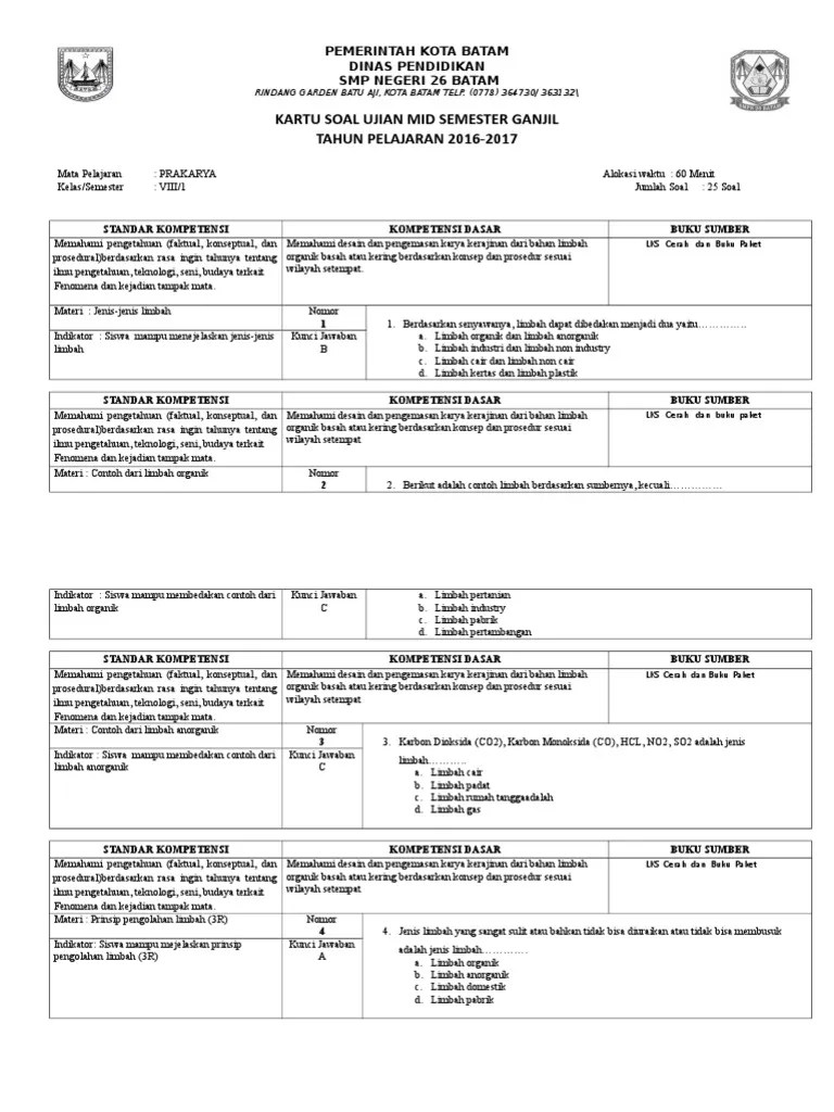 Latihan soal prakarya kelas 9 smp/ mts semester 2 bab 1 . Kartu Soal Prakarya Pdf