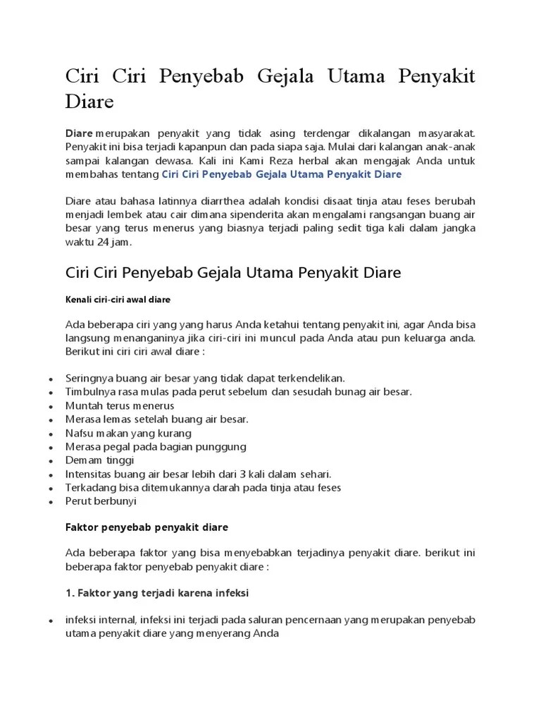 Ciri Ciri Penyebab Gejala Utama Penyakit Diare | PDF