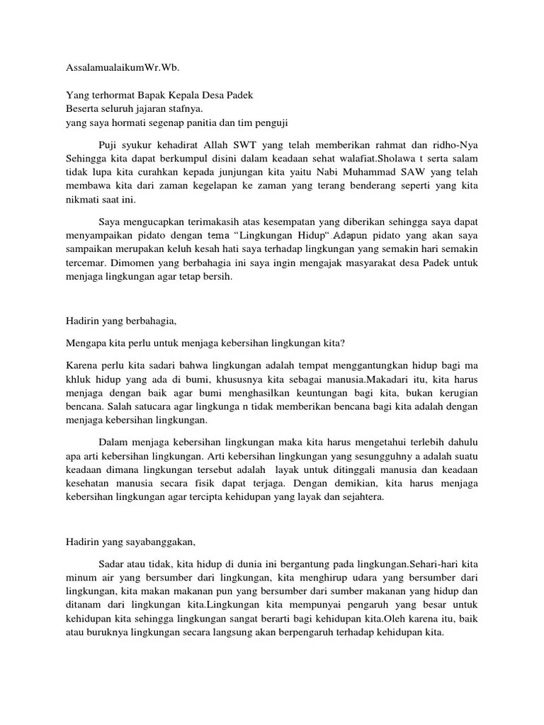 Contoh naskah pidato tema lingkungan hidup. Pidato Lingkungan Hidup Pdf