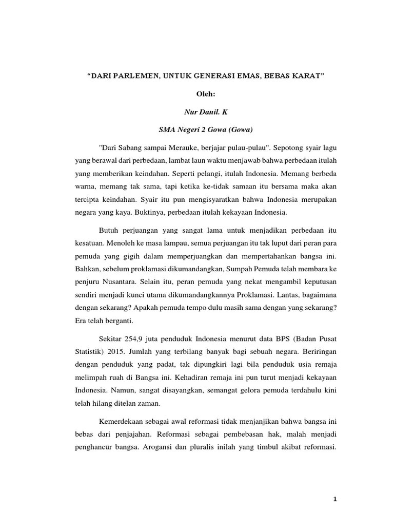 Essay Parlemen Remaja 2017 Nur Danil. K-Sulawesi Selatan-Gowa-Sma Negeri 2  Gowa | PDF