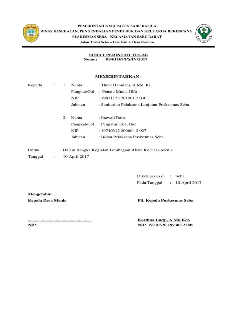 Surat TUgAs Abate Menia | PDF