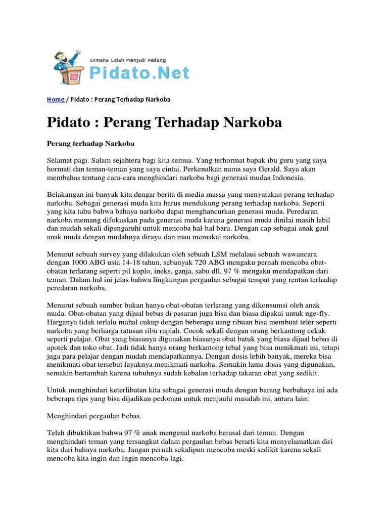 Teks Pidato Persuasif Singkat Tentang Perang Terhadap Narkoba