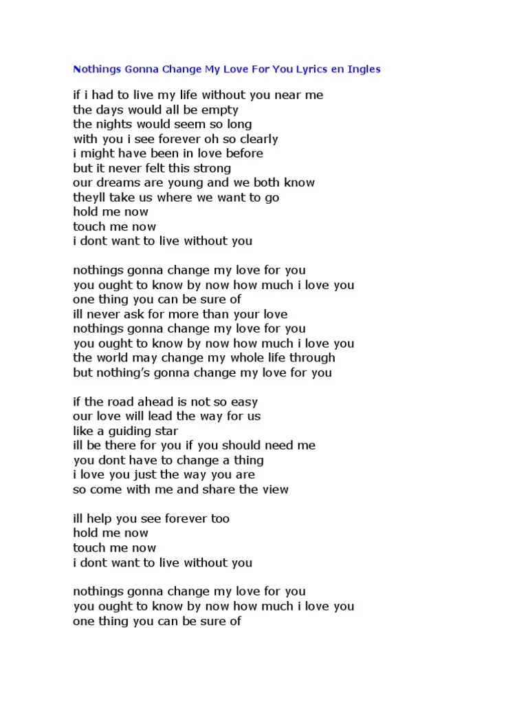 List download lagu mp3 nothing s gonna change my love for you, last update new. Nothings Gonna Change My Love For You Lyrics