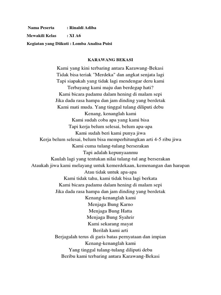 Puisi Kerawang Bekasi Karya Chairil Anwar – Goreng