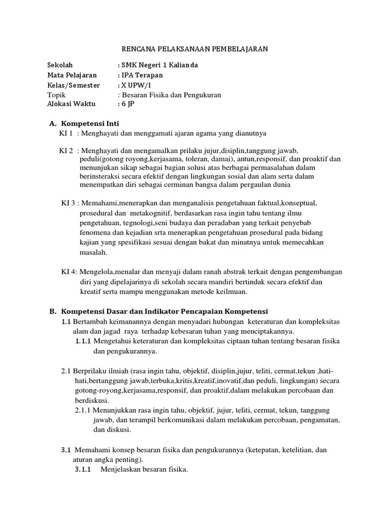 Silabus mata pelajaran ipa terapan (dasar bidang keahlian pariwisata) satuan pendidikan : Rpp 3 1 Pdf