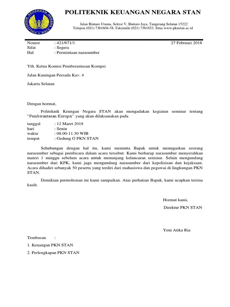 Selain mengundang narasumber dari kpk, kami juga mengundang narasumber dari kepolisisan dan. Surat Resmi Pdf