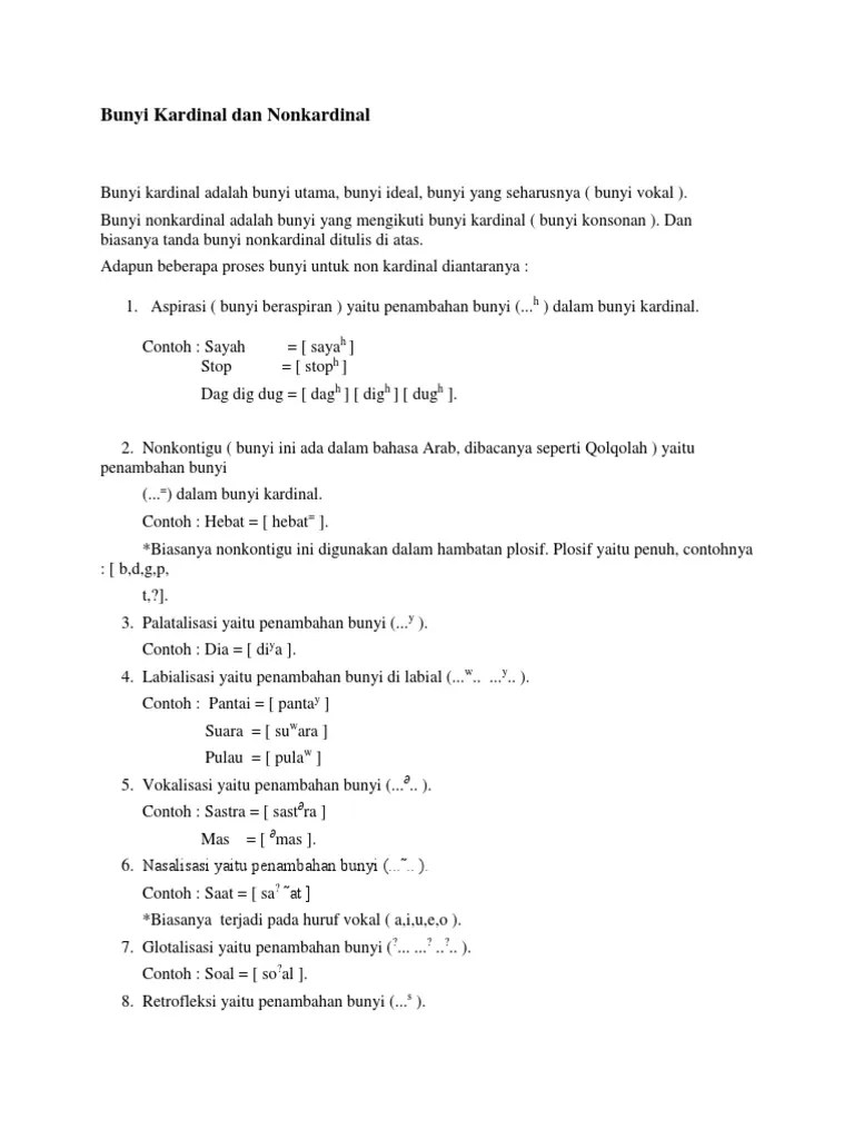 Bunyi Kardinal Dan Nonkardinal | PDF