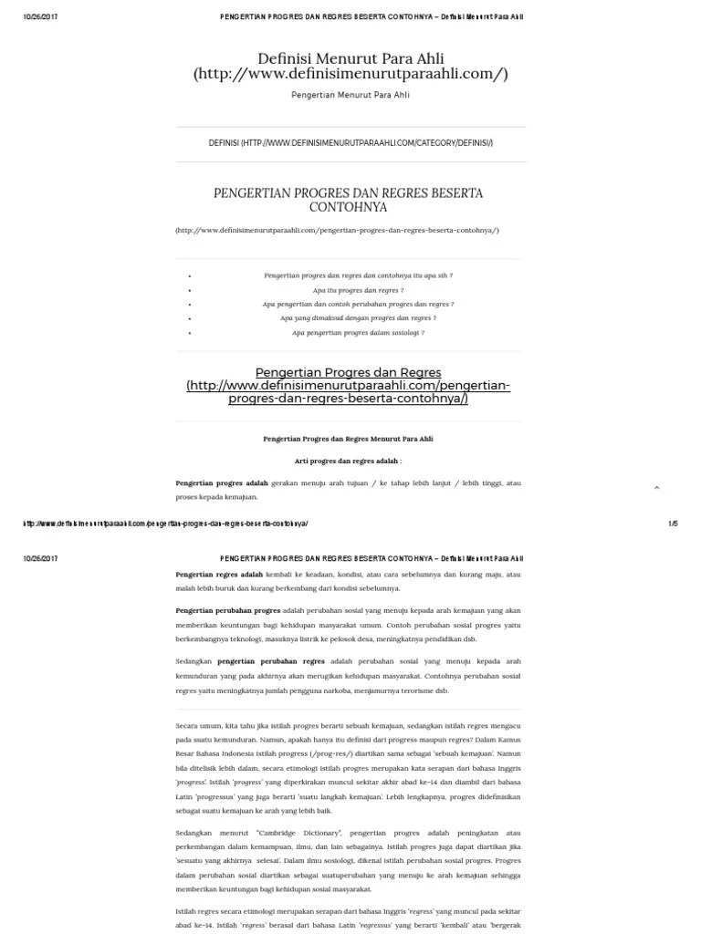 Pengertian Progres Dan Regres Beserta Contohnya - Definisi Menurut para  Ahli | PDF