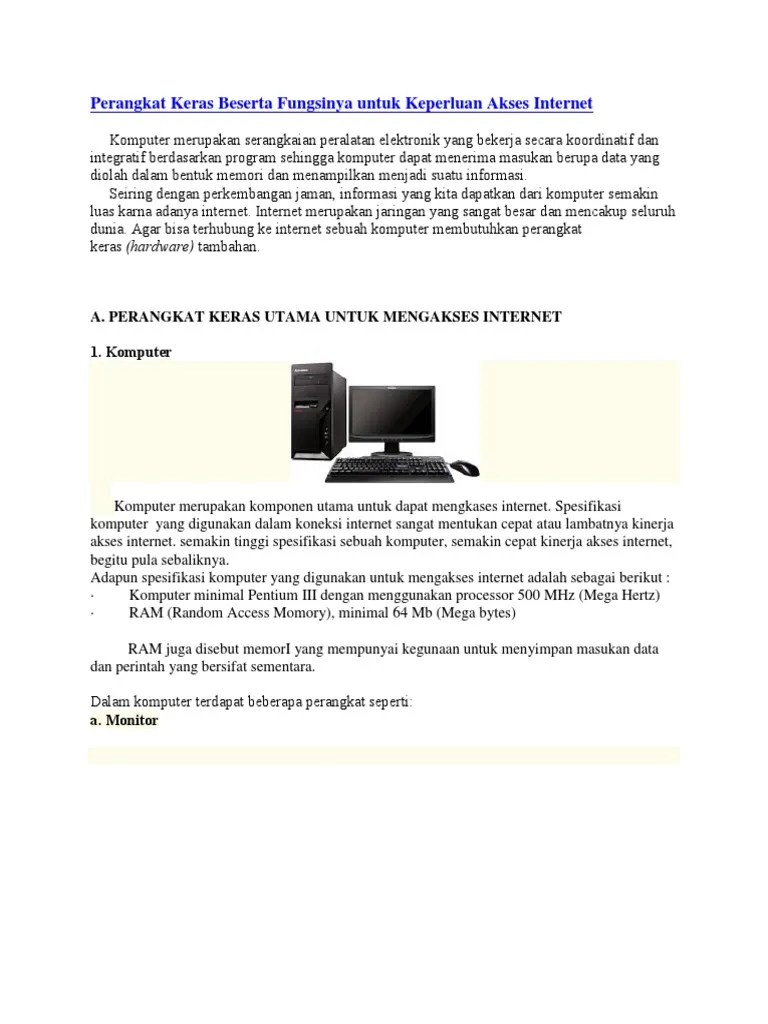 Perangkat Keras Beserta Fungsinya Untuk Keperluan Akses Internet | PDF