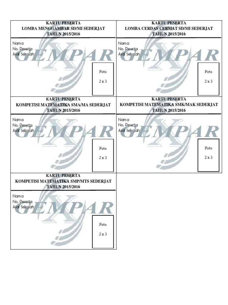 Seperti biasa, kali ini mas mur mau berbagi sedikit ilmu tentang cara membuat kartu peserta lomba menggunakan ms wprd 2007. Kartu Peserta Pdf