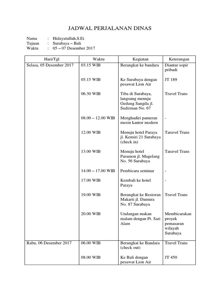 Jadwal Perjalanan Dinas | PDF