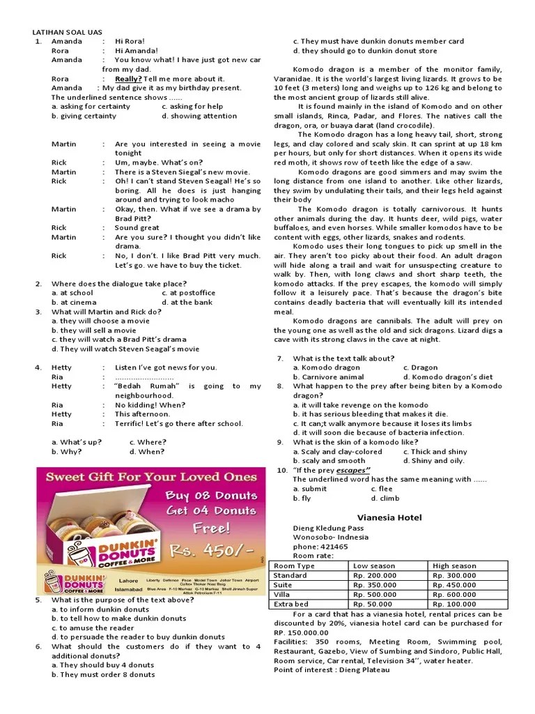 Pelajari contoh soal ujian akhis semester (uas) kimia untuk kelas xii semester 1 berikut dengan pembahasannya. Latihan Soal Uas Pdf Komodo Dragon Butterfly