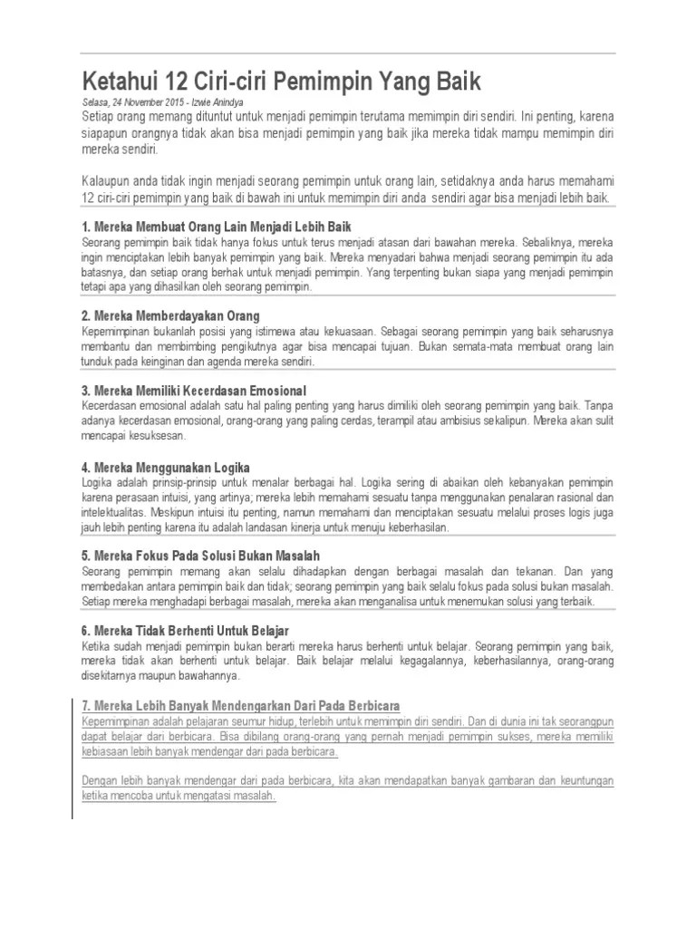 Ketahui 12 Ciri-Ciri Pemimpin Yang Baik | PDF