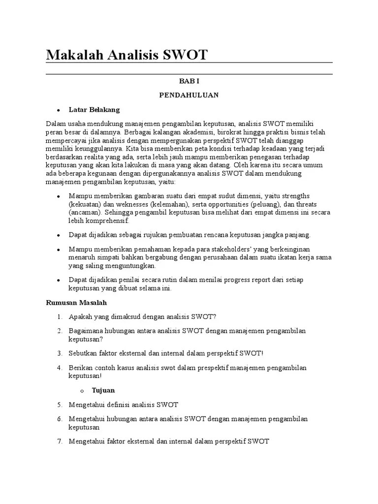 Makalah analisis teks, mata kuliah bahasa indonesia 1.1 belakang membaca merupakan. Contoh Makalah Analisis Swot Usaha Kue