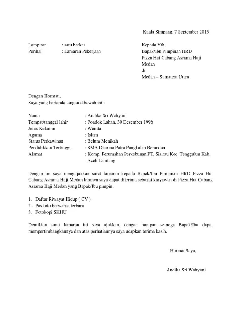 Surat Lamaran Yuni | PDF