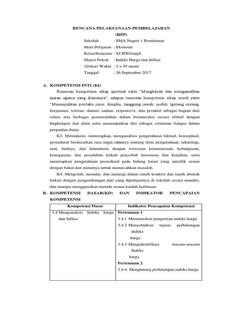 Ma ma'arif nu kota blitar mata pelajaran : Rpp Indeks Harga Dan Inflasi Pdf