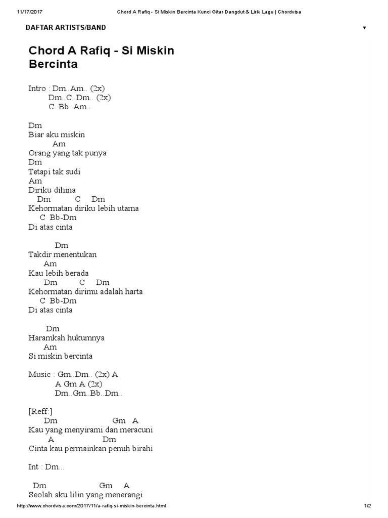 Chord A Rafiq - Si Miskin Bercinta Kunci Gitar Dangdut &amp; Lirik Lagu -  Chordvisa | PDF