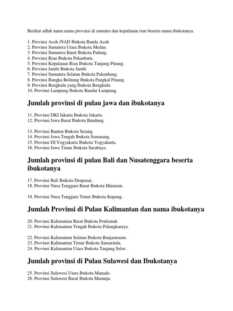 Jumlah Dan Nama Provinsi Di Indonesia | PDF