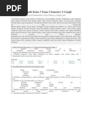Soal kelas 3 sd yang akan kita bahas adalah soal pilihan ganda yang berjumlah . Soal Uas Tematik Kelas 3 Tema 3 Semester 1 Pdf