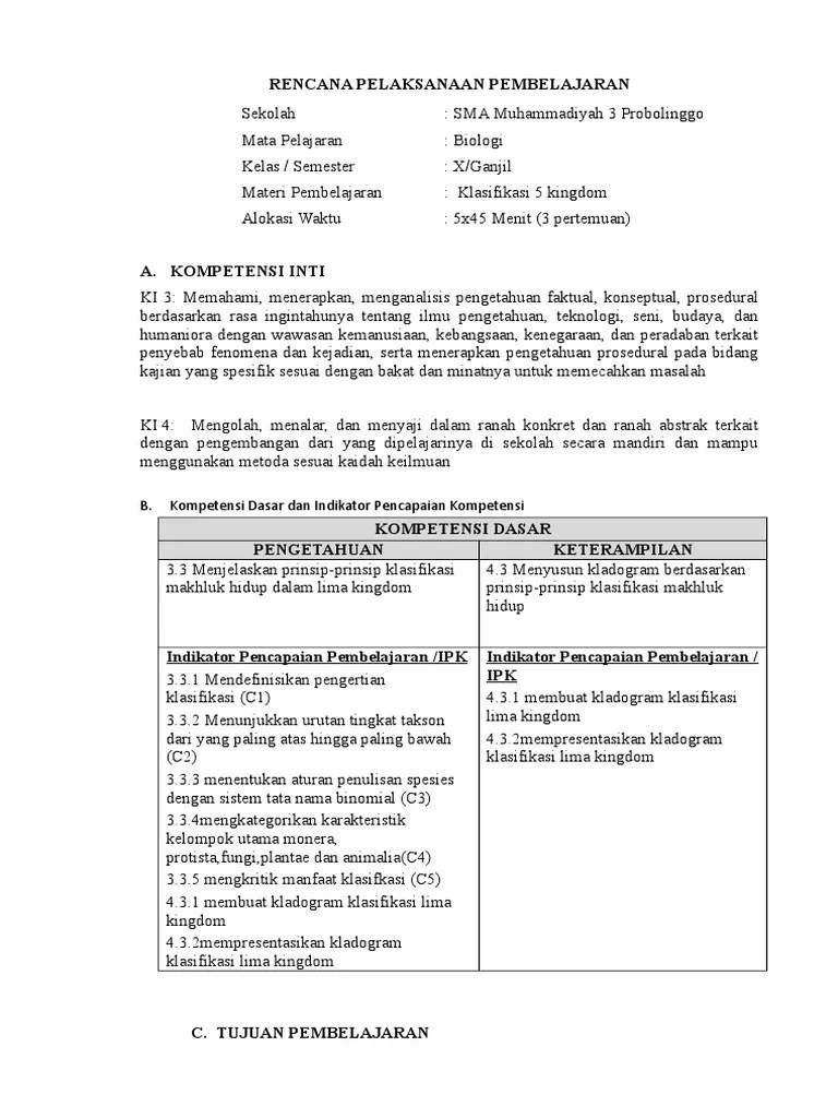 RPP KD 3 3 Fix Klasifikasi 5 Kingdom | PDF