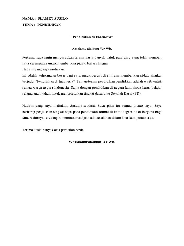 Pidato Bahasa Inggris Singkat Tentang Pendidikan