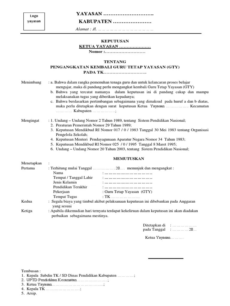 Sk kepala paud yayasan al ikhlas amaliah. Contoh Sk Gty Tk Yayasan Pdf