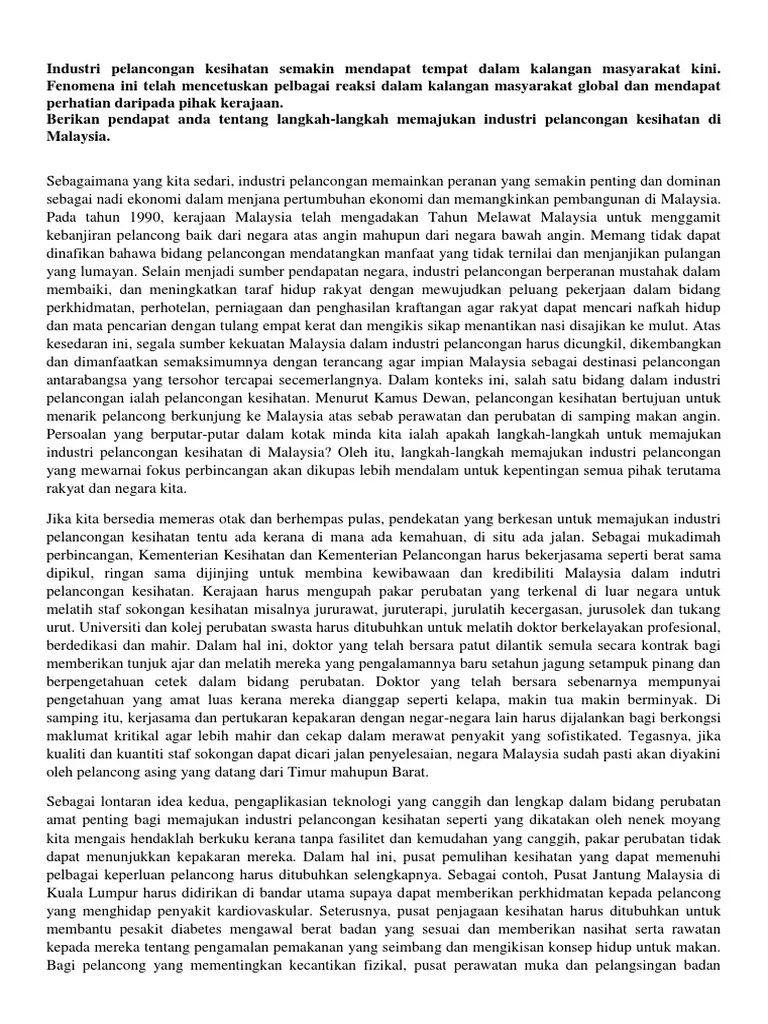 Contoh karangan pelancongan pt3 : Industri Pelancongan Kesihatan Pdf