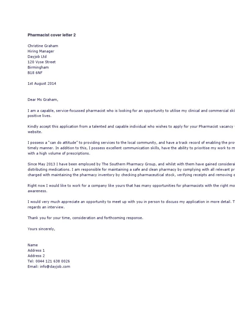 Use the following steps to get. Pharmacist Cover Letter 2