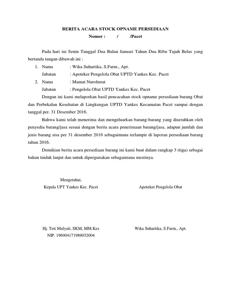 Berita Acara Stock Opname Persediaan | PDF