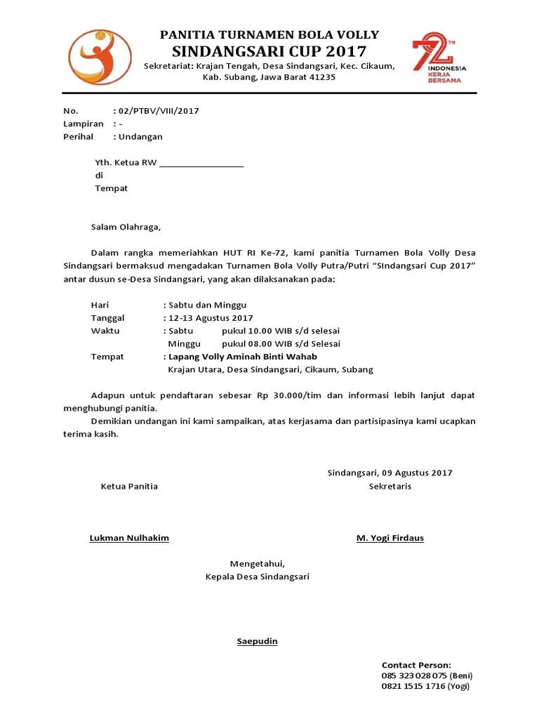 Contoh surat undangan bola voli post date world globes cool . Surat Turnamen Volly Pdf