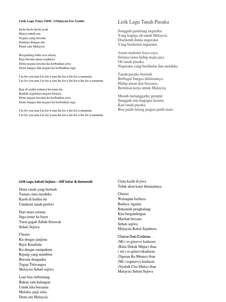 Bermula dengan lagu keranamu malaysia, jalur gemilang, . Lirik Lagu Tema 1m4u Pdf