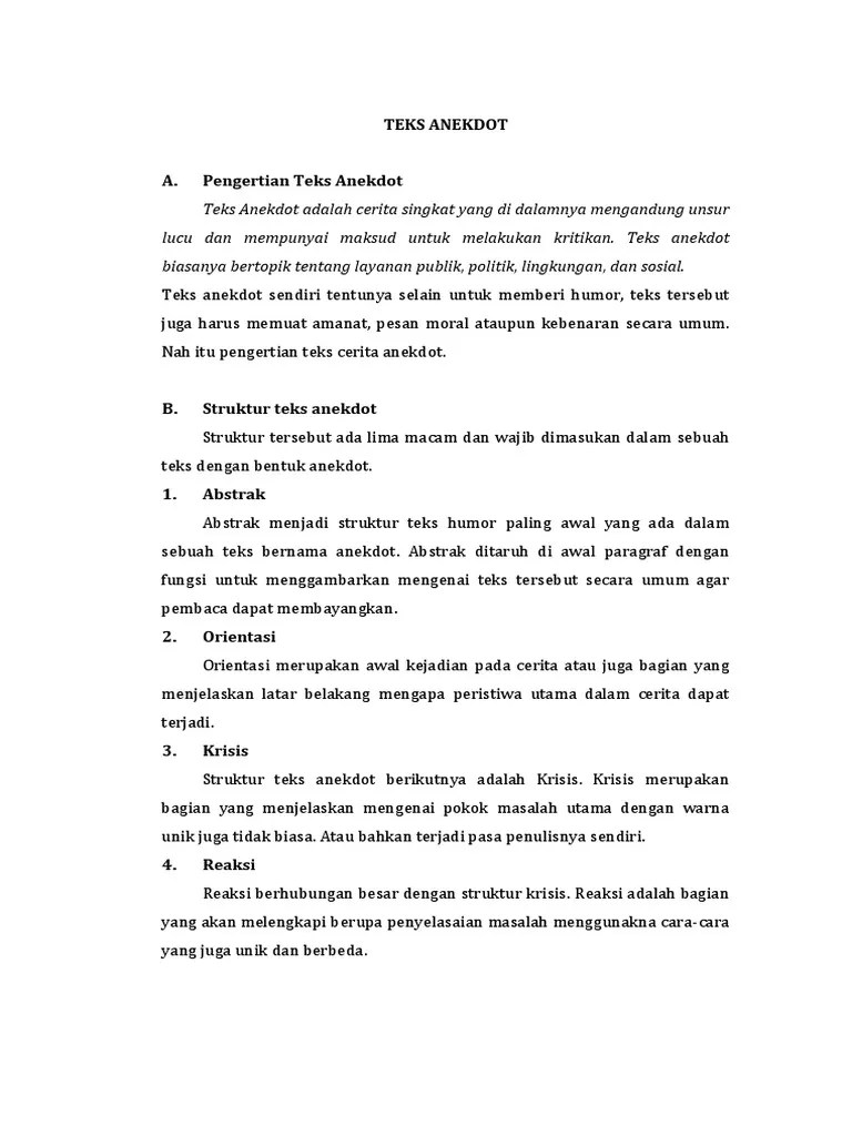 Seketika itu tukang roti mendadak pingsan. Teks Anekdot Lucu Dan Strukturnya Berbagi Struktur