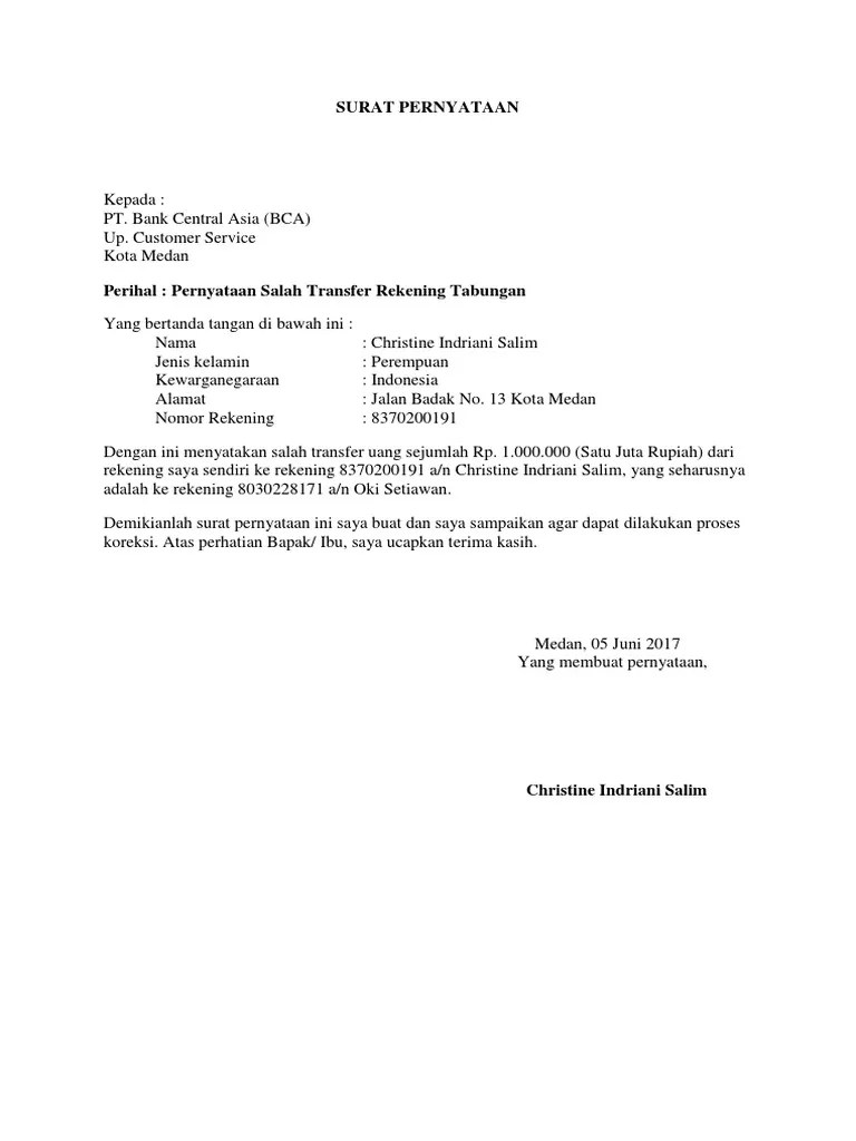 Menyatakan bahwa telah melakukan kesalahan perekaman data isian surat setoran pajak atas nama wajib pajak:. SURAT PERNYATAAN SALAH TRANSFER.docx