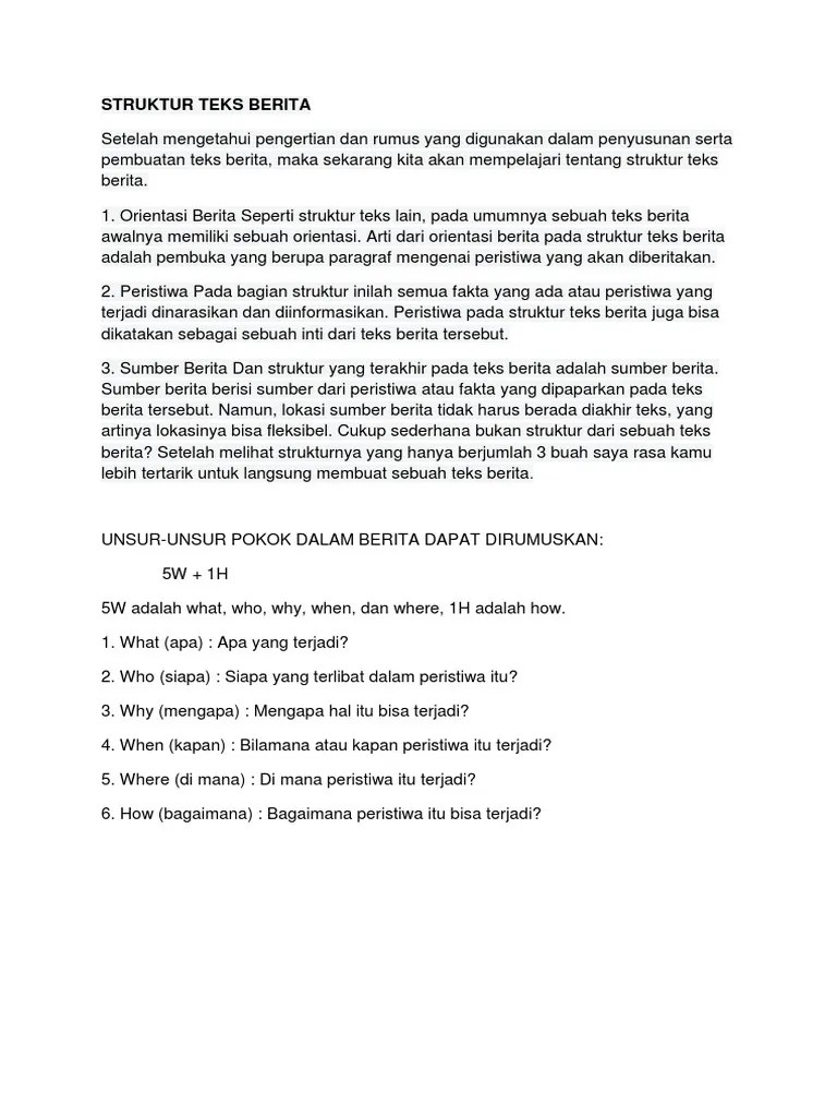 Contoh Struktur Dan Kaidah Teks Berita