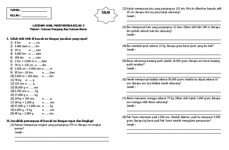 Bilangan bulat latihan soal bab. Satuan Berat Pdf