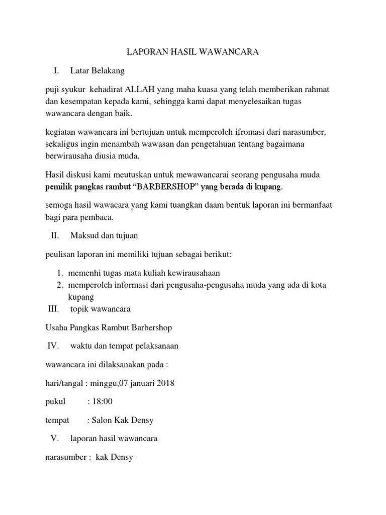 Dan orang yang diwawancarai tersebut. Laporan Hasil Wawancara Iman Pdf