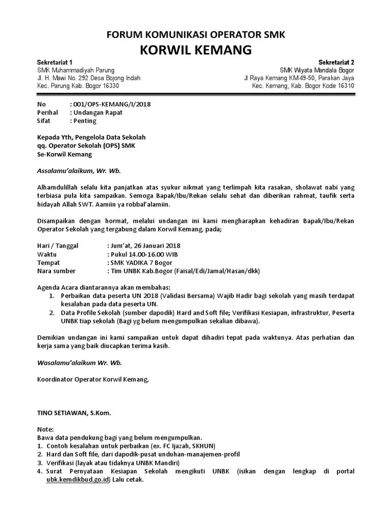 #001. Surat Undangan Rapat UNBK | PDF